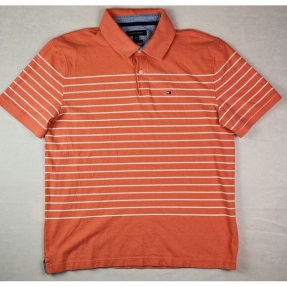 Vintage Tommy Hilfiger Men’s Polo Shirt XL – Orange/White Striped, Short Sleeve - Picture 2 of 8